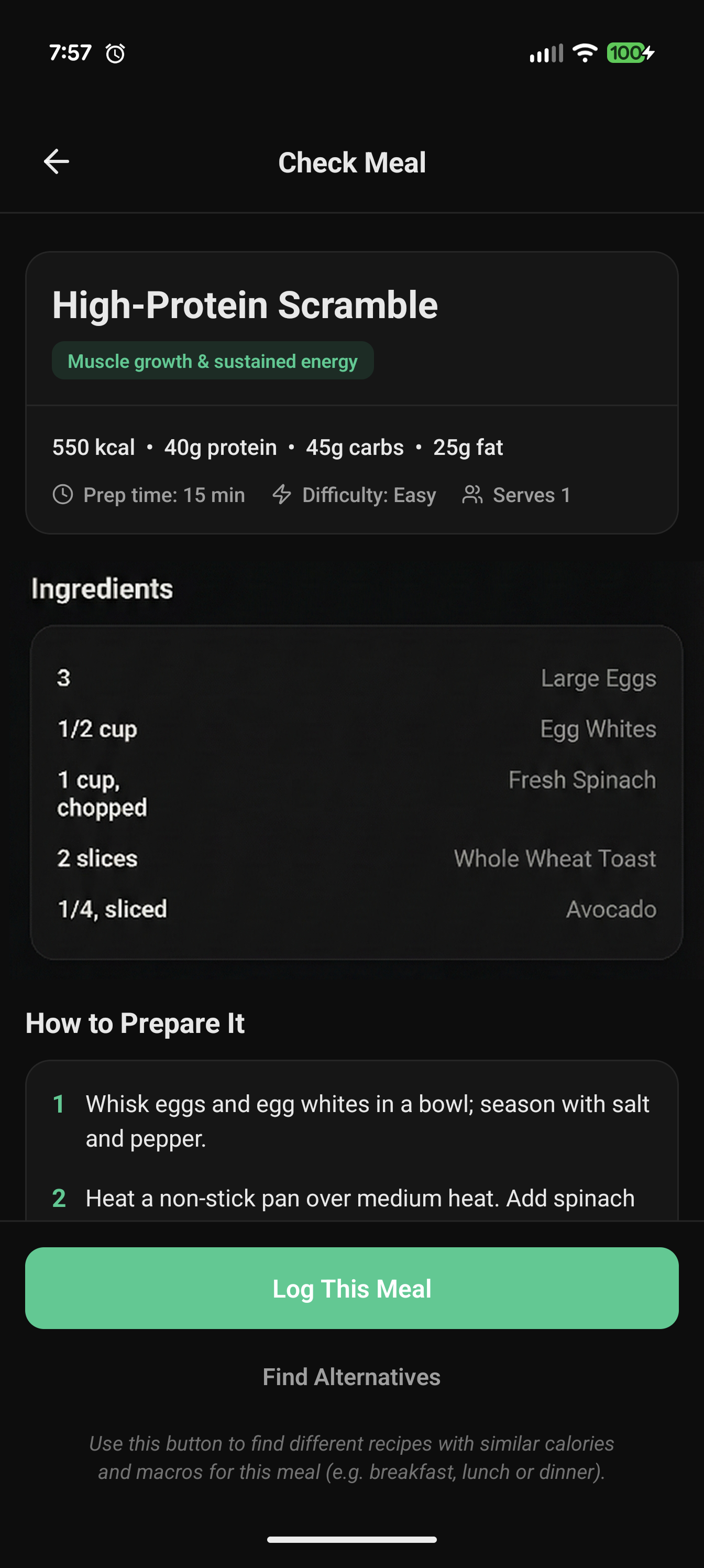 Daily Meal Plan View